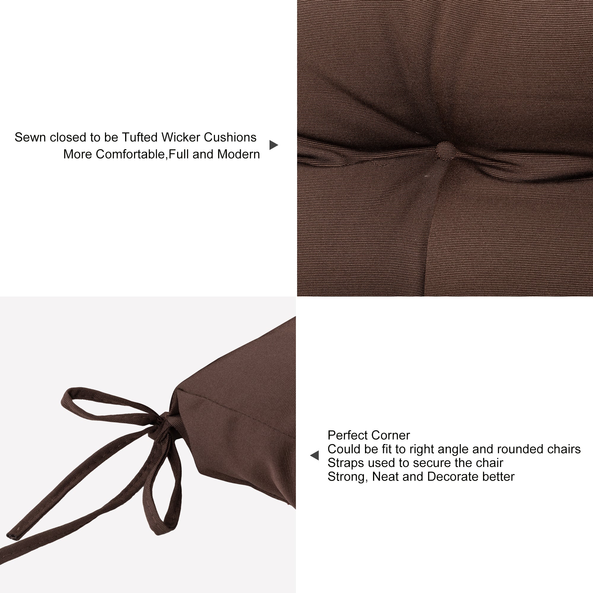 ARTPLANT Outdoor Dinning Seat Pads Cushions with Tie 19"x19"x4",Square Wicker Outdoor Tufted Chair Cushion,Set of 2