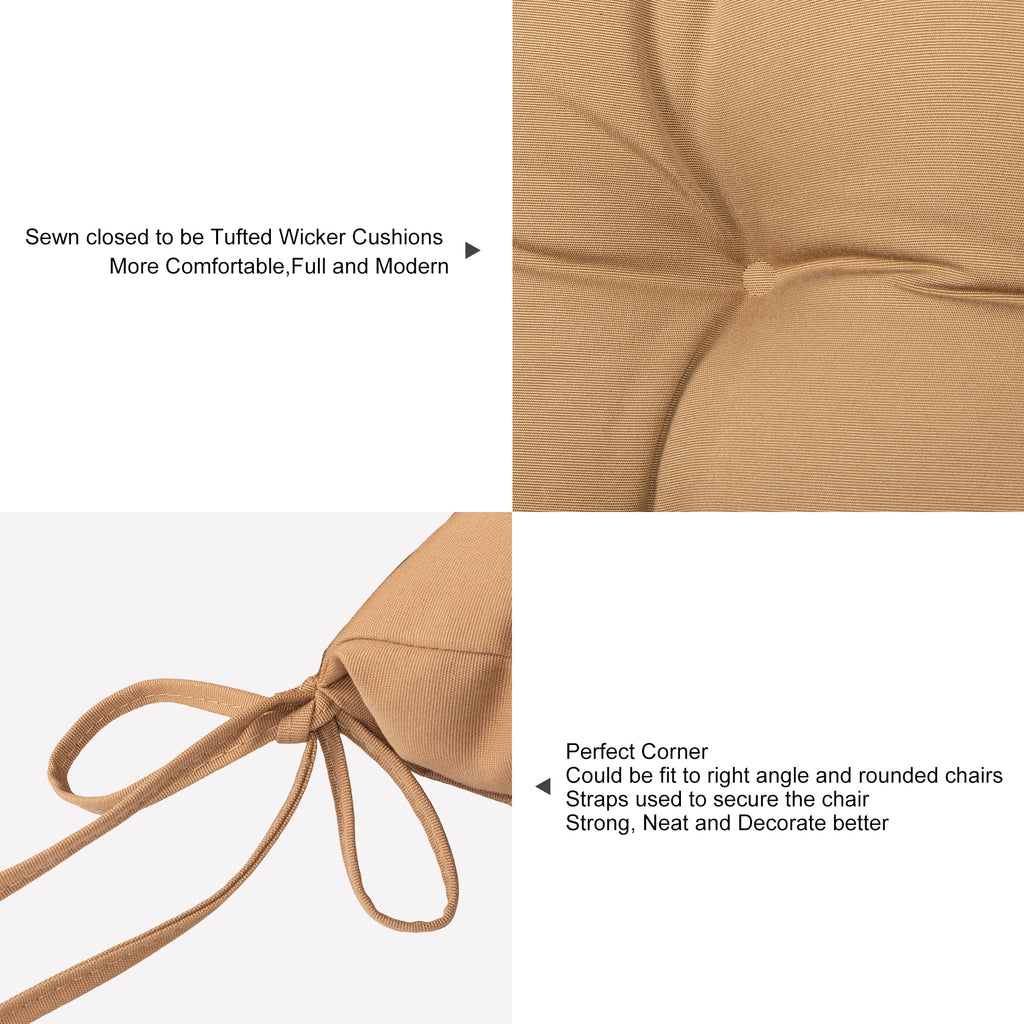 ARTPLANT Outdoor Dinning Seat Pads Cushions with Tie 19"x19"x4",Square Wicker Outdoor Tufted Chair Cushion,Set of 2