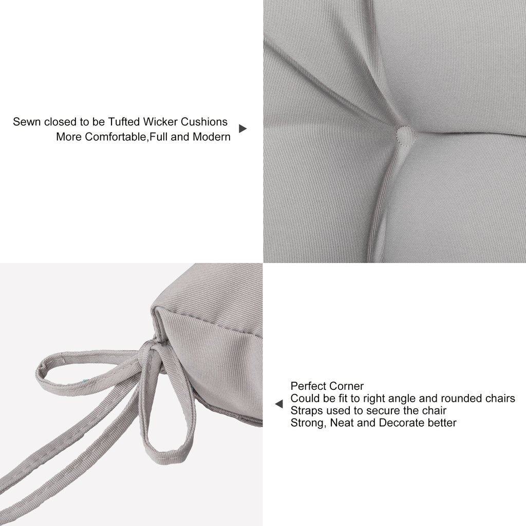 ARTPLANT Outdoor Dinning Seat Pads Cushions with Tie 19"x19"x4",Square Wicker Outdoor Tufted Chair Cushion,Set of 2
