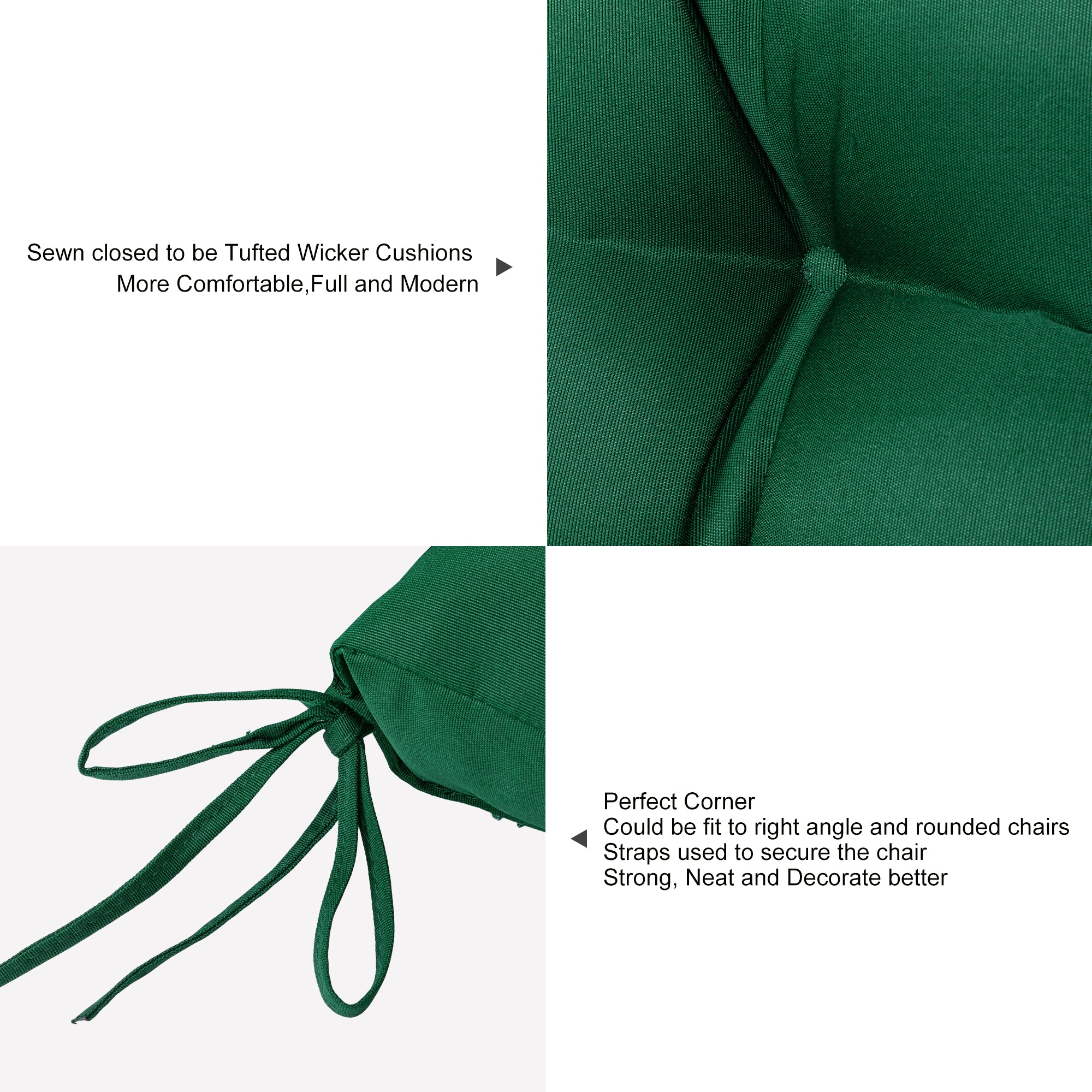 ARTPLANT Outdoor Dinning Seat Pads Cushions with Tie 19"x19"x4",Square Wicker Outdoor Tufted Chair Cushion,Set of 2