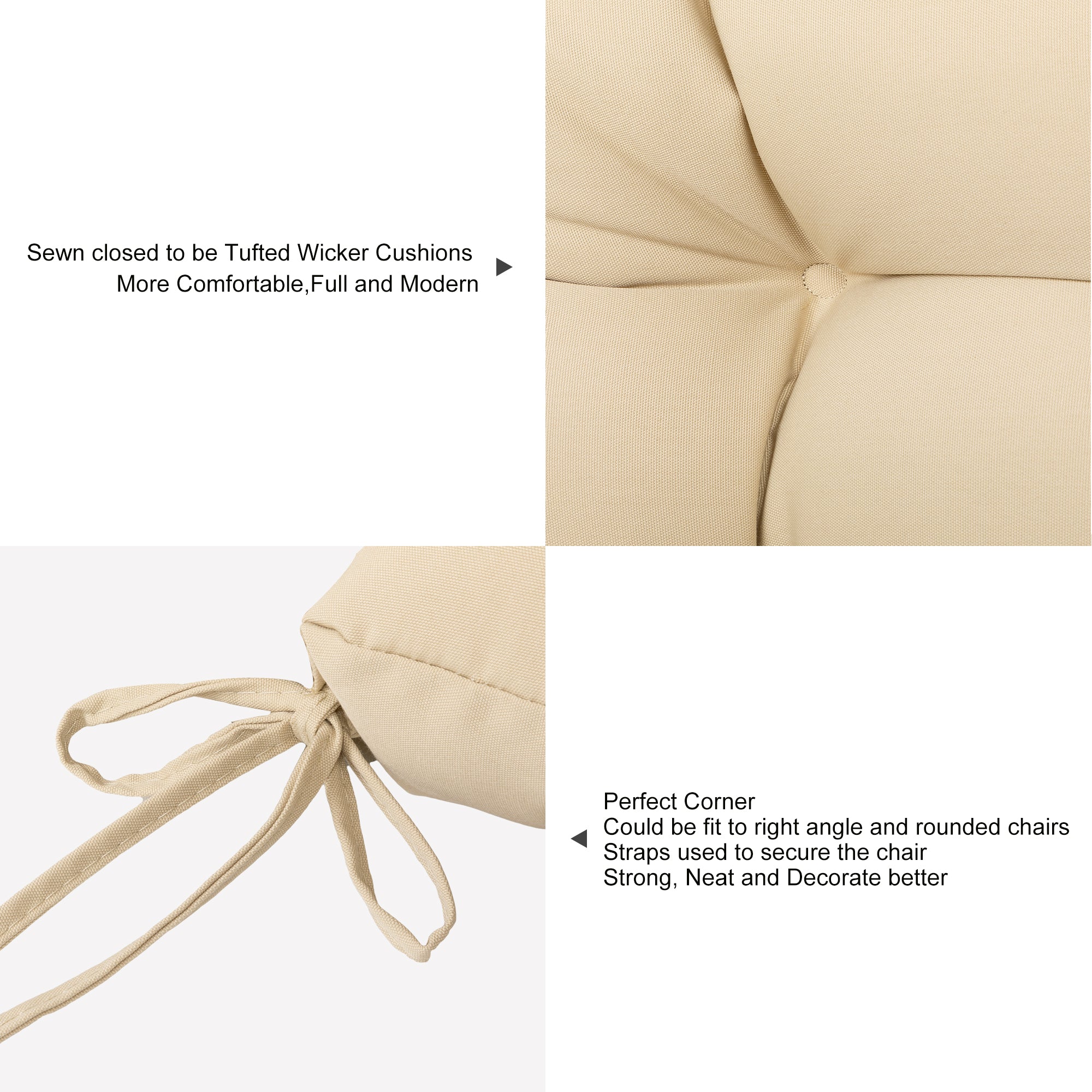 ARTPLANT Outdoor Dinning Seat Pads Cushions with Tie 19"x19"x4",Square Wicker Outdoor Tufted Chair Cushion,Set of 2