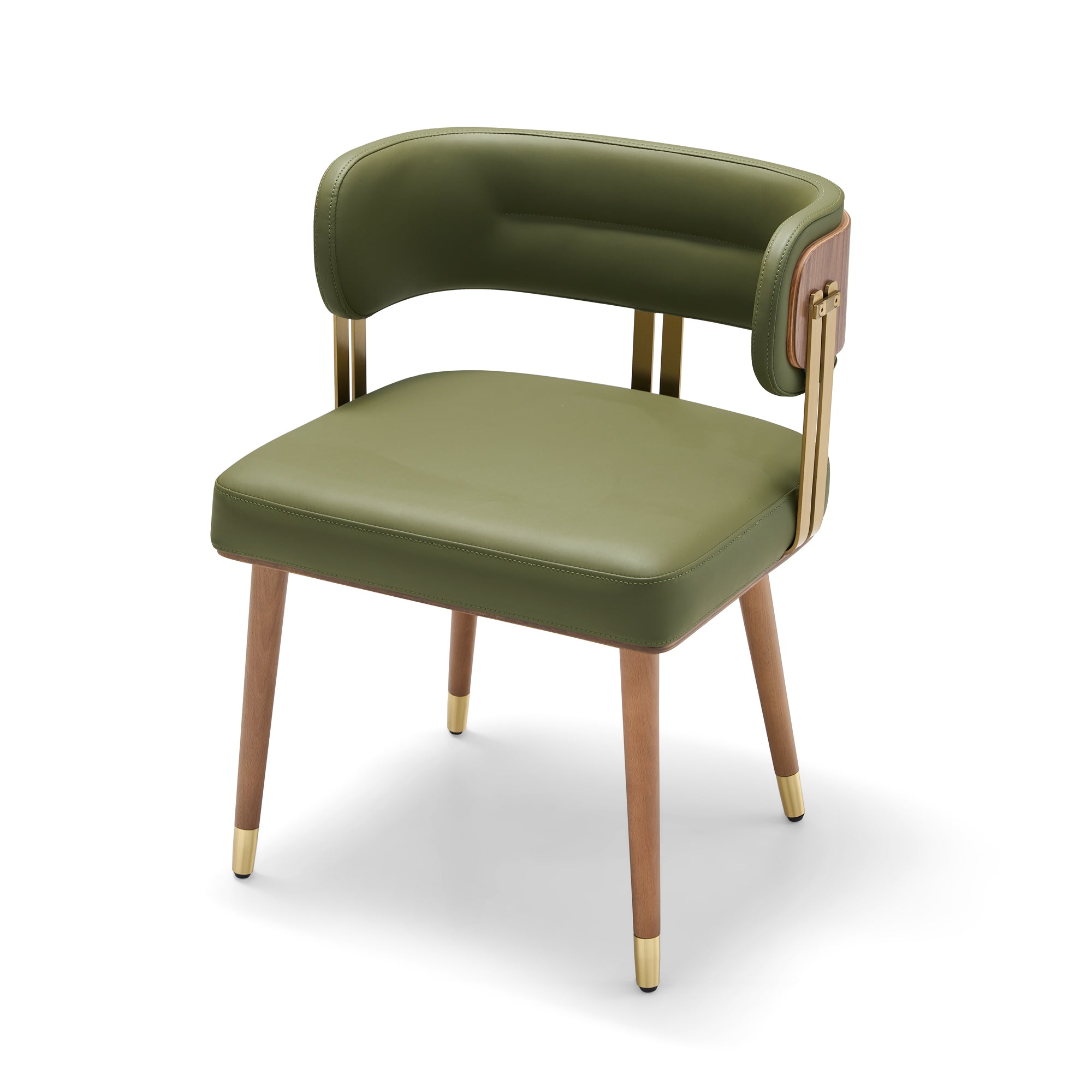 ARTPLAN Walnut Leather Dining Chair - Modern Upholstered Kitchen Chair with High-Resilience Foam Cushion, Stainless Steel Gold Frame for Dining Room, Easy Assembly