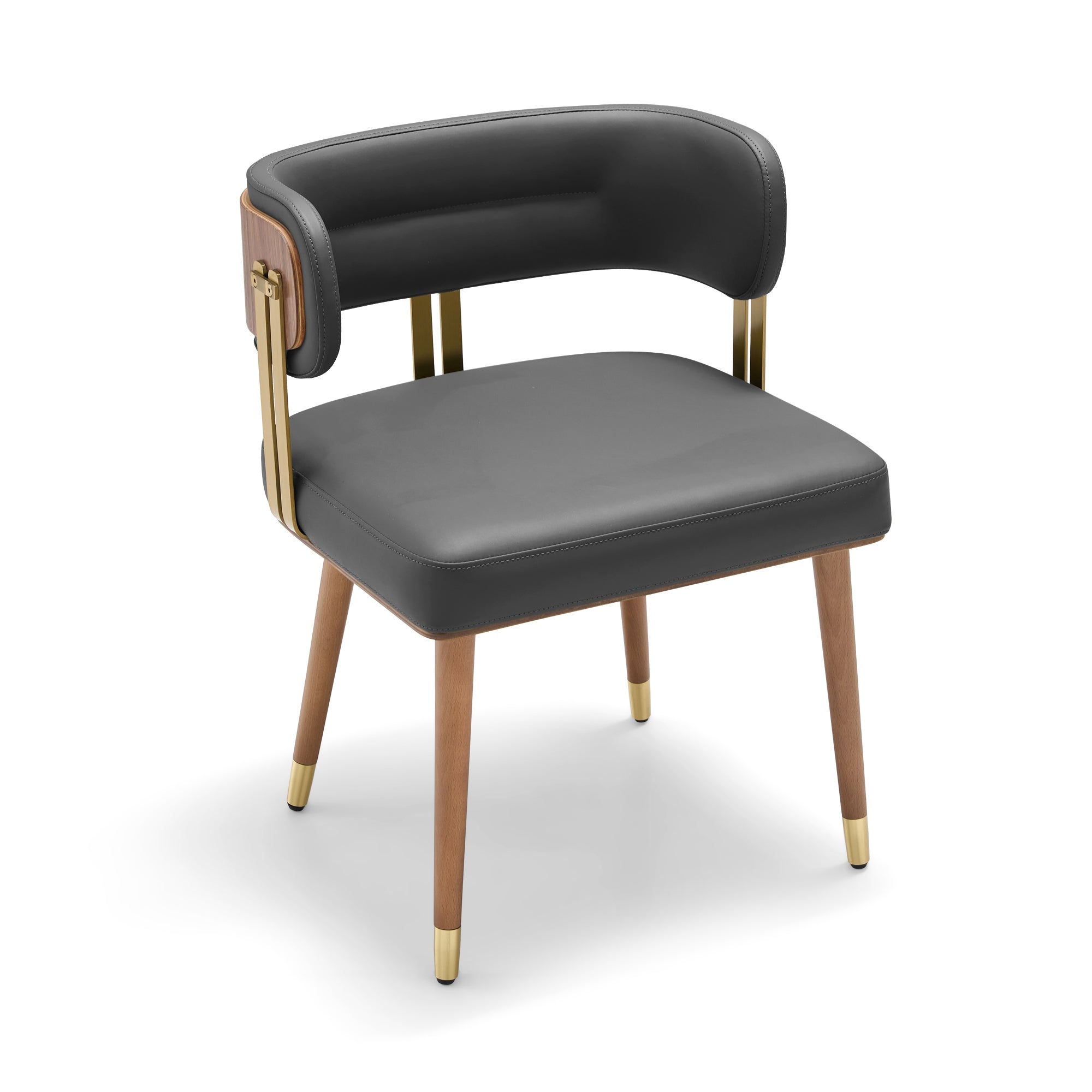 ARTPLAN Walnut Leather Dining Chair - Modern Upholstered Kitchen Chair with High-Resilience Foam Cushion, Stainless Steel Gold Frame for Dining Room, Easy Assembly