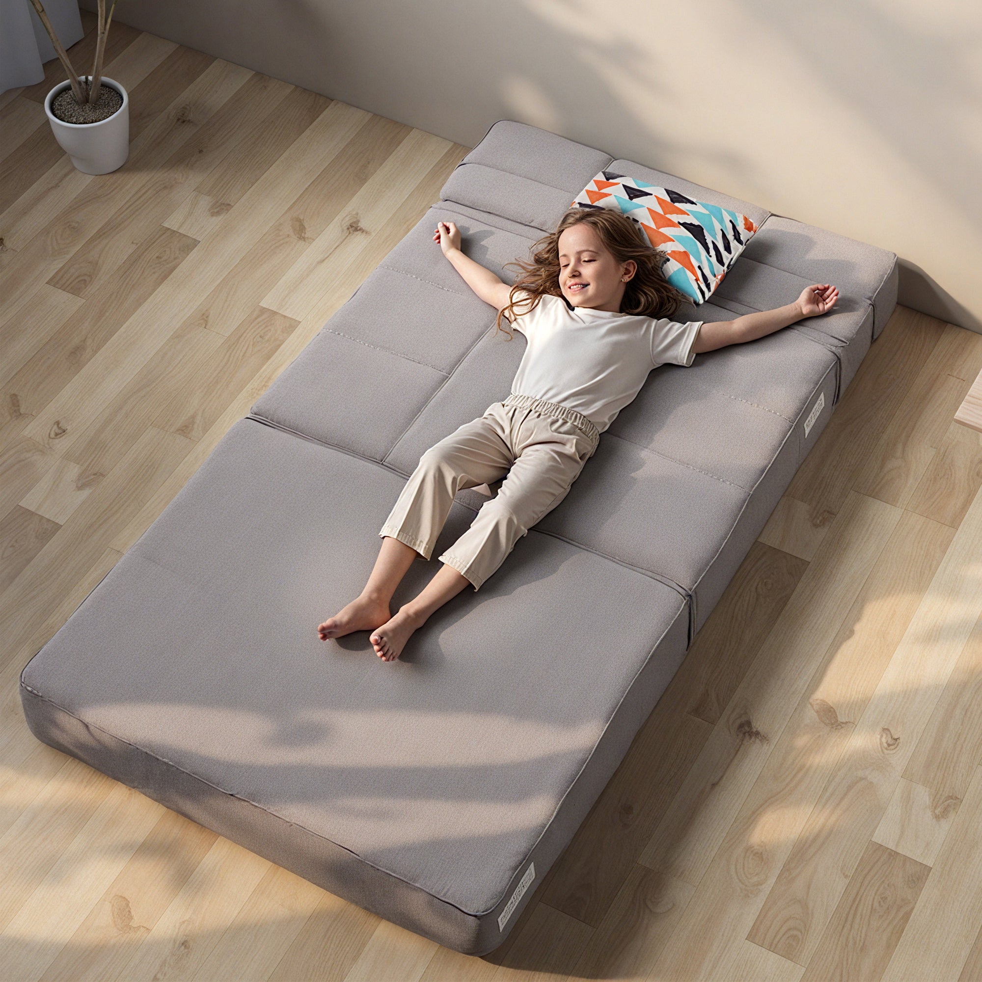Convertible Folding Sofa Bed, High-Density Memory Foam Sofa Bed with a Fluffy Pillow, Modern Futon Floor Couch Guest Bed for Living Room/Dorm/Guest Use/Home Office/Apartment