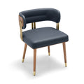 ARTPLAN Mid-Century Modern Dining Chair, Leather Upholstered Kitchen Chairs with Walnut Wood Veneer & Gold Metal Legs, High Resilience Foam Cushion for Comfort, Accent Chairs for Dining Room