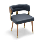 ARTPLAN Mid-Century Modern Dining Chair, Leather Upholstered Kitchen Chairs with Walnut Wood Veneer & Gold Metal Legs, High Resilience Foam Cushion for Comfort, Accent Chairs for Dining Room
