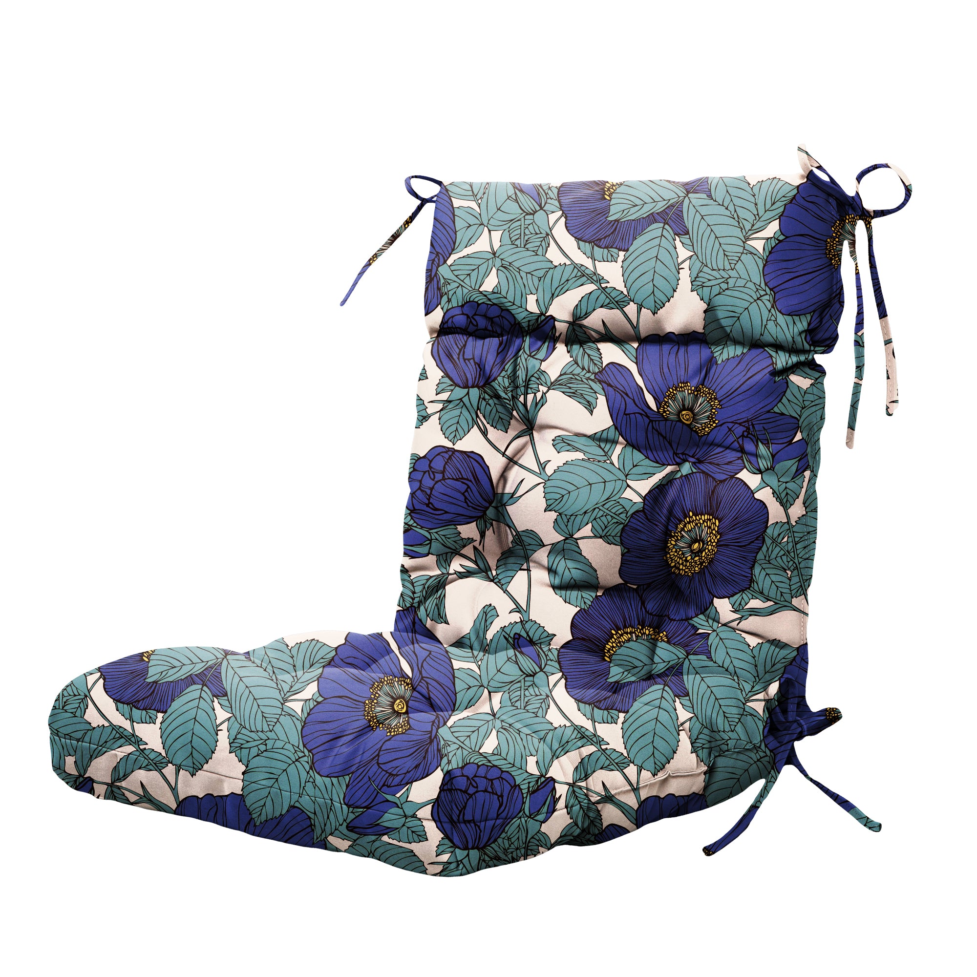 ARTPLAN Patio Chair Cushions Combined Seat and Back,Tufted Outdoor Swivel Chair Cushion with Tie,40"x20"x4"，Floral