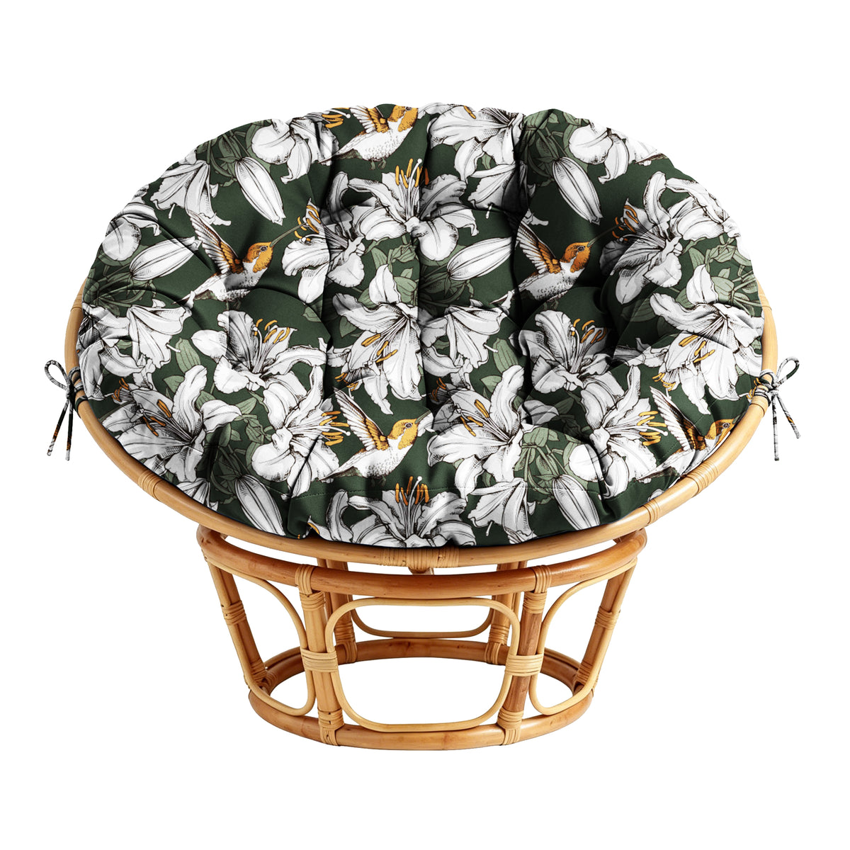 ARTPLAN Round Papasan Chair Cushion Tufted Swing Seat Pad with Ties