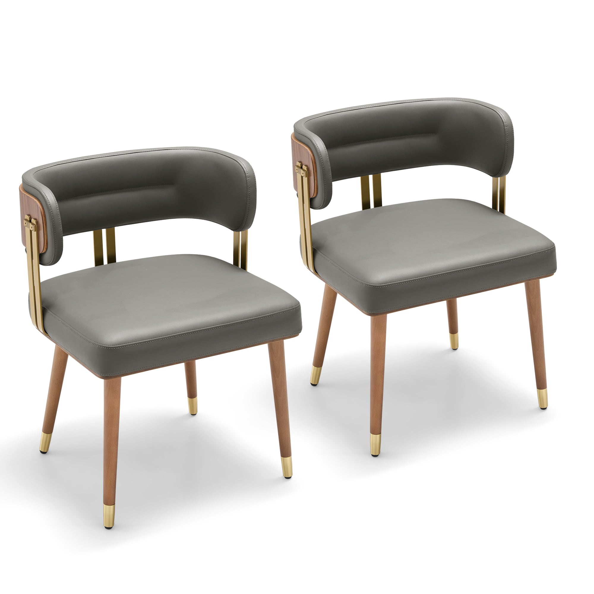 ARTPLAN Walnut Leather Dining Chair - Modern Upholstered Kitchen Chair with High-Resilience Foam Cushion, Stainless Steel Gold Frame for Dining Room, Easy Assembly