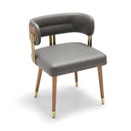 ARTPLAN Mid-Century Modern Dining Chair, Leather Upholstered Kitchen Chairs with Walnut Wood Veneer & Gold Metal Legs, High Resilience Foam Cushion for Comfort, Accent Chairs for Dining Room