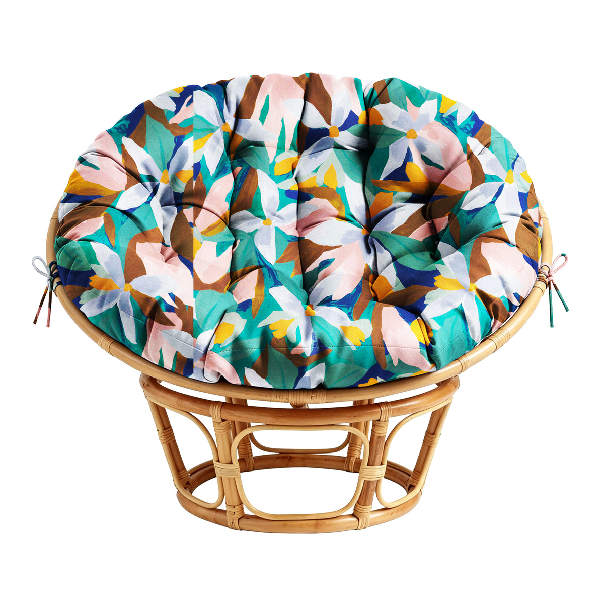 ARTPLAN Round Papasan Chair Cushion Tufted Swing Seat Pad with Ties