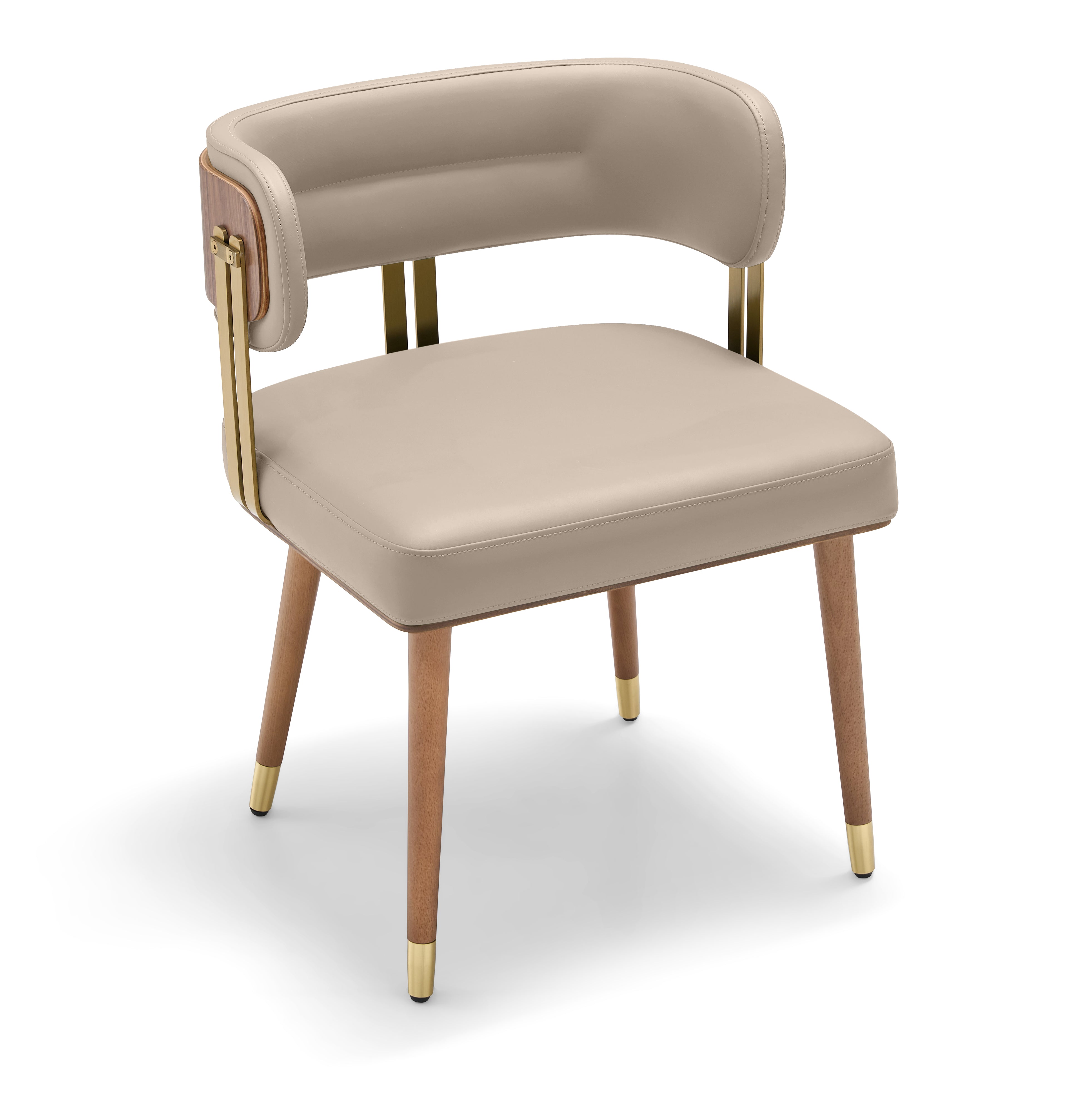ARTPLAN Walnut Leather Dining Chair - Modern Upholstered Kitchen Chair with High-Resilience Foam Cushion, Stainless Steel Gold Frame for Dining Room, Easy Assembly