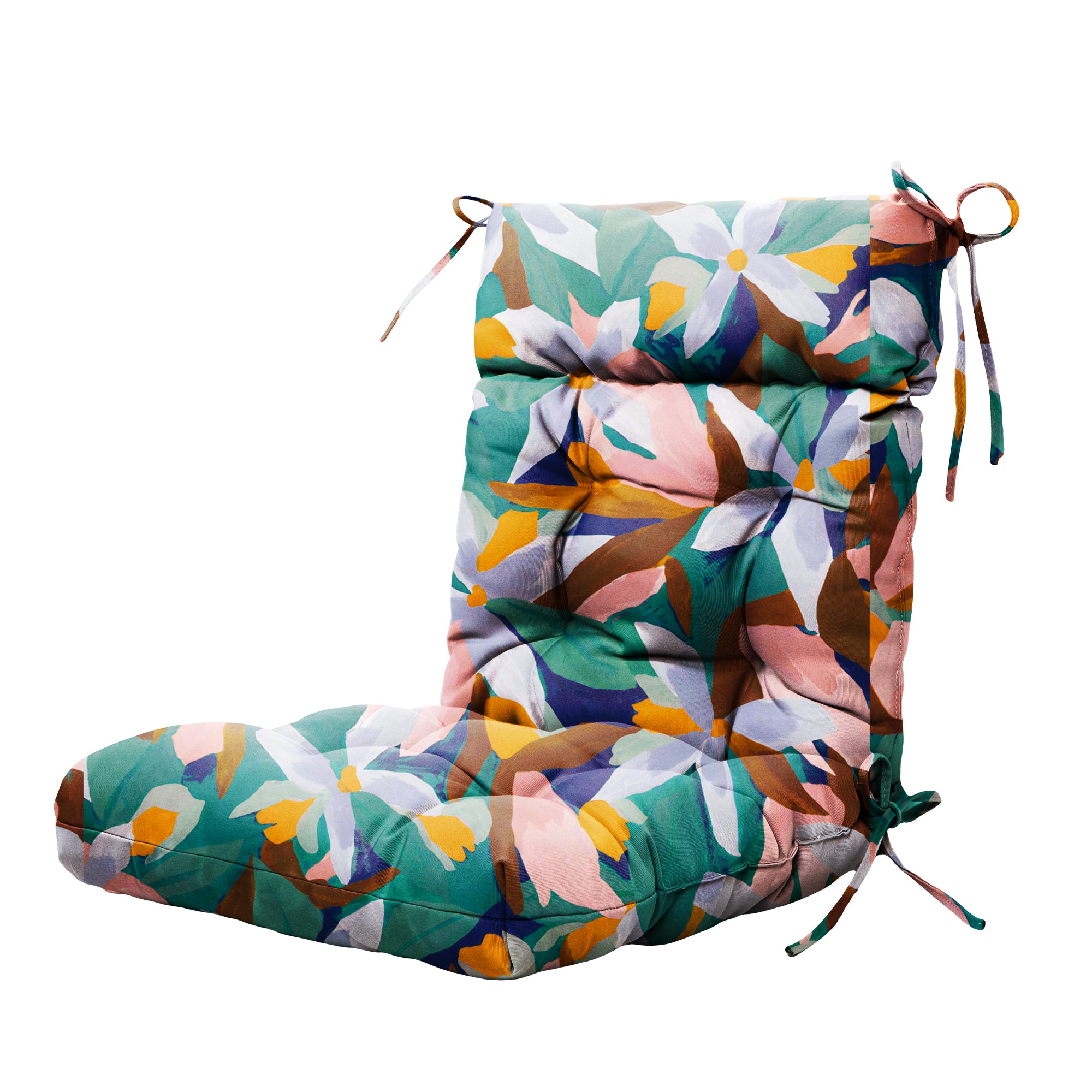 ARTPLAN Patio Chair Cushions Combined Seat and Back,Tufted Outdoor Swivel Chair Cushion with Tie,40"x20"x4"，Floral