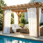 Waterproof Sheer Curtains 2 Panels, UV Protected Voile Drapes for Gazebo