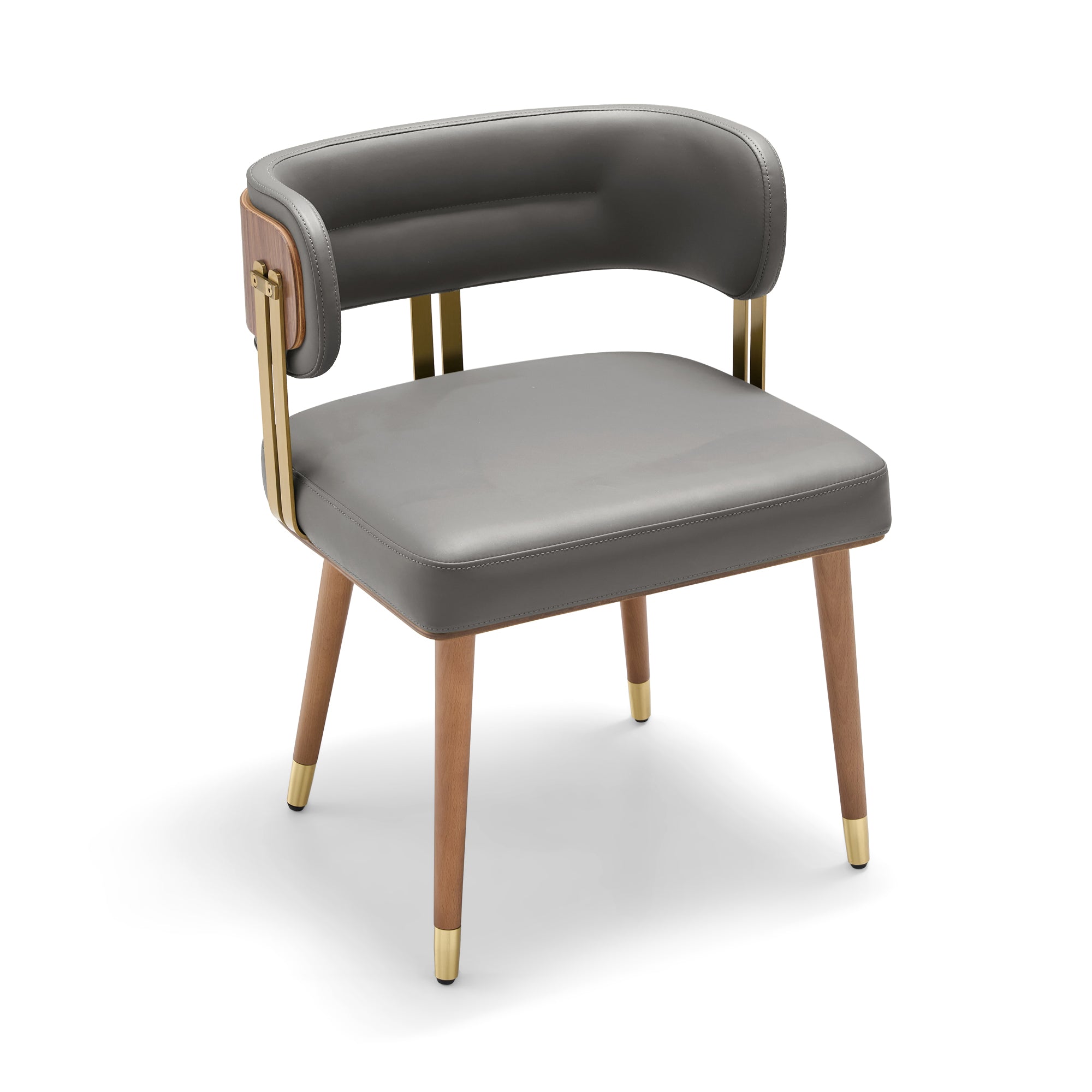 ARTPLAN Walnut Leather Dining Chair - Modern Upholstered Kitchen Chair with High-Resilience Foam Cushion, Stainless Steel Gold Frame for Dining Room, Easy Assembly