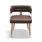 ARTPLAN Walnut Leather Dining Chair - Modern Upholstered Kitchen Chair with High-Resilience Foam Cushion, Stainless Steel Gold Frame for Dining Room, Easy Assembly