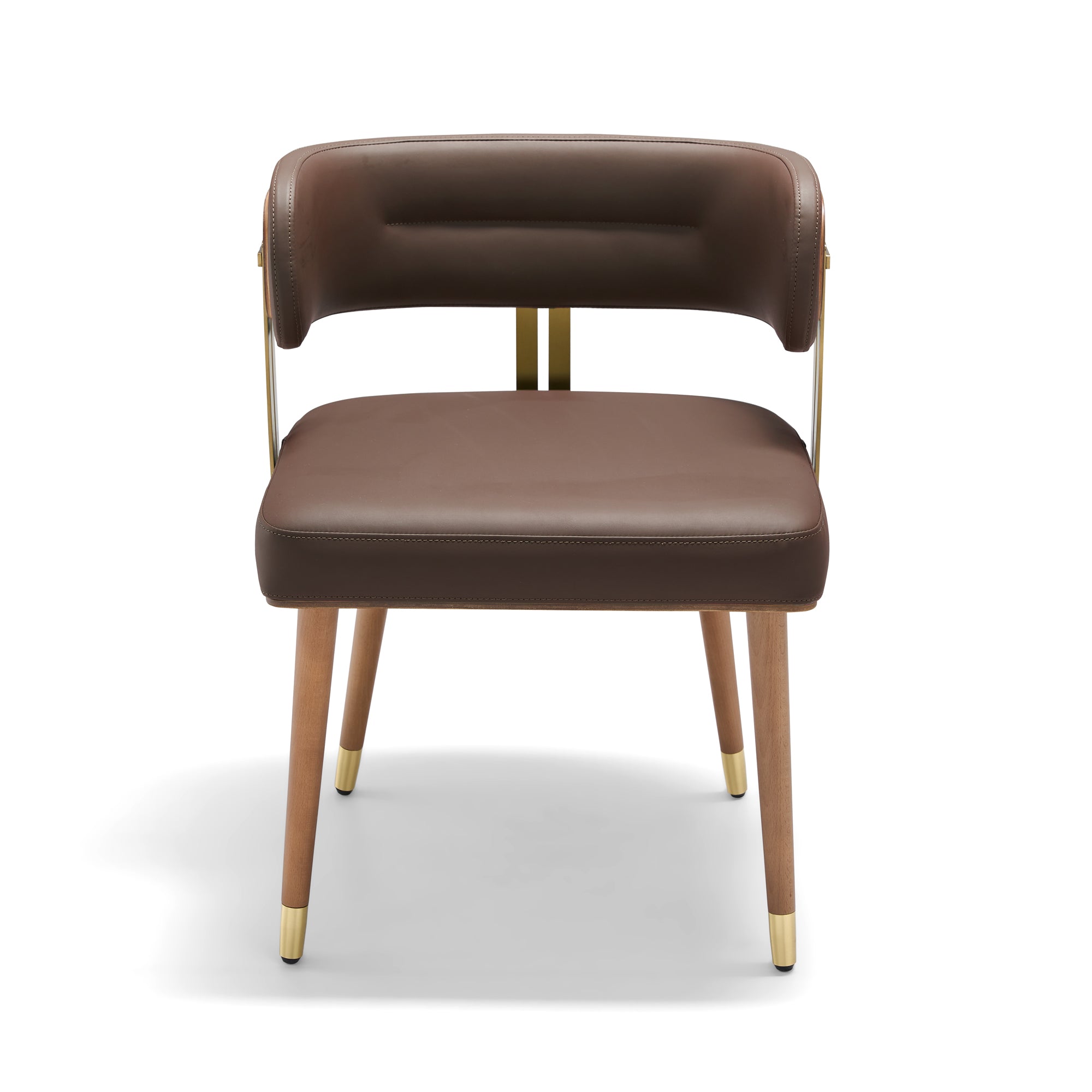 ARTPLAN Walnut Leather Dining Chair - Modern Upholstered Kitchen Chair with High-Resilience Foam Cushion, Stainless Steel Gold Frame for Dining Room, Easy Assembly