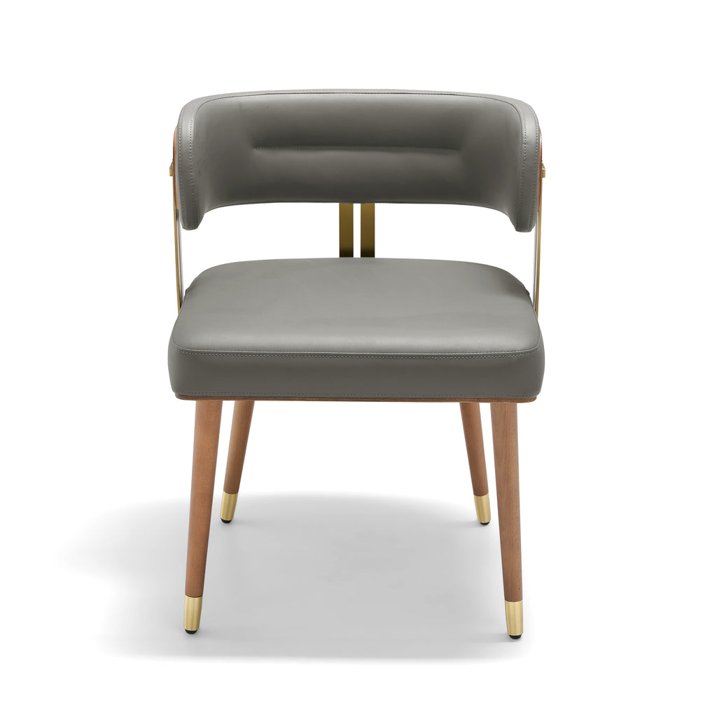 ARTPLAN Walnut Leather Dining Chair - Modern Upholstered Kitchen Chair with High-Resilience Foam Cushion, Stainless Steel Gold Frame for Dining Room, Easy Assembly