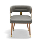 ARTPLAN Walnut Leather Dining Chair - Modern Upholstered Kitchen Chair with High-Resilience Foam Cushion, Stainless Steel Gold Frame for Dining Room, Easy Assembly