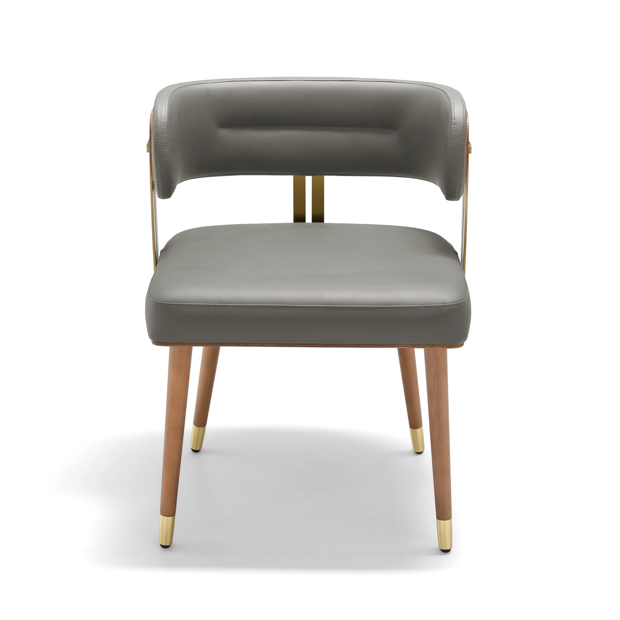 ARTPLAN Walnut Leather Dining Chair - Modern Upholstered Kitchen Chair with High-Resilience Foam Cushion, Stainless Steel Gold Frame for Dining Room, Easy Assembly