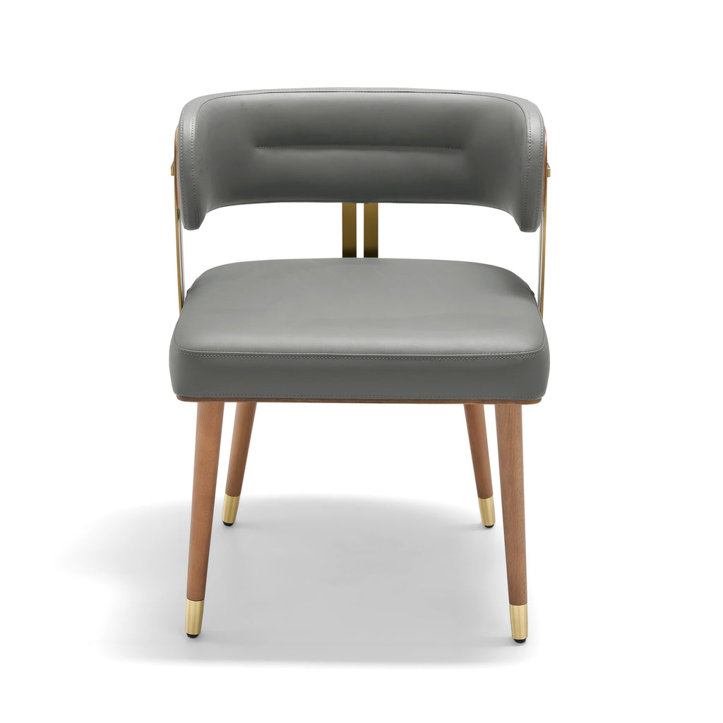 ARTPLAN Walnut Leather Dining Chair - Modern Upholstered Kitchen Chair with High-Resilience Foam Cushion, Stainless Steel Gold Frame for Dining Room, Easy Assembly