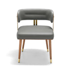 ARTPLAN Walnut Leather Dining Chair - Modern Upholstered Kitchen Chair with High-Resilience Foam Cushion, Stainless Steel Gold Frame for Dining Room, Easy Assembly