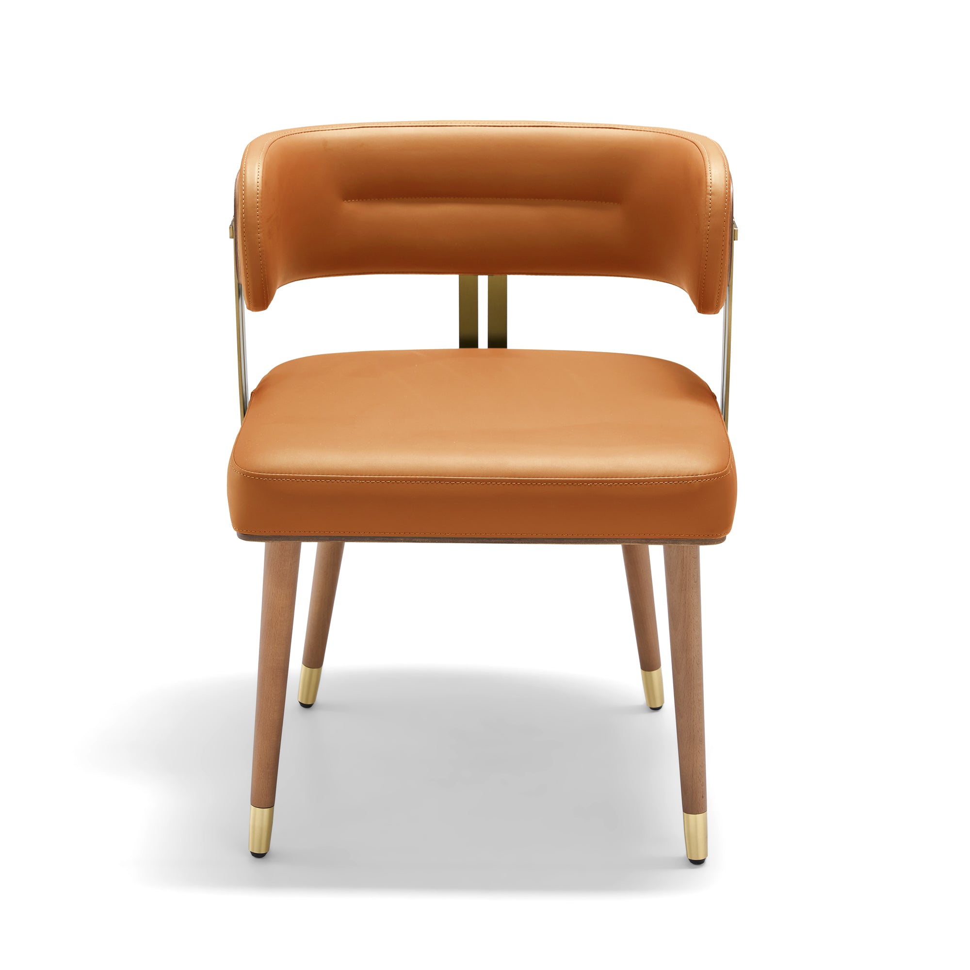 ARTPLAN Walnut Leather Dining Chair - Modern Upholstered Kitchen Chair with High-Resilience Foam Cushion, Stainless Steel Gold Frame for Dining Room, Easy Assembly