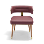 ARTPLAN Walnut Leather Dining Chair - Modern Upholstered Kitchen Chair with High-Resilience Foam Cushion, Stainless Steel Gold Frame for Dining Room, Easy Assembly