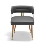 ARTPLAN Mid-Century Modern Dining Chair, Leather Upholstered Kitchen Chairs with Walnut Wood Veneer & Gold Metal Legs, High Resilience Foam Cushion for Comfort, Accent Chairs for Dining Room