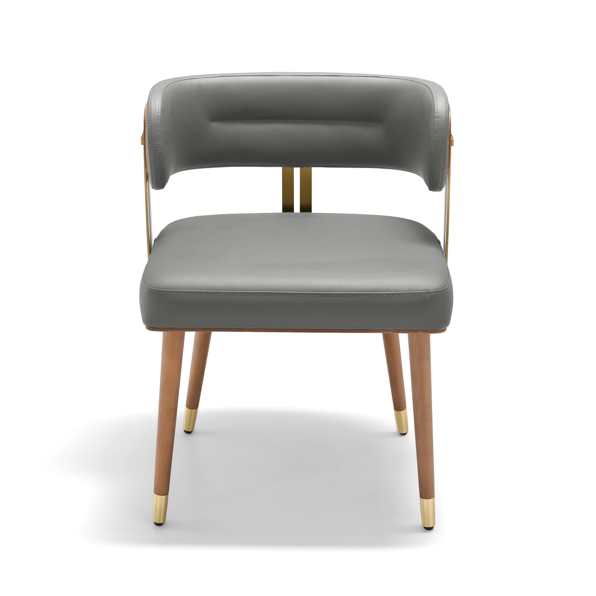 ARTPLAN Mid-Century Modern Dining Chair, Leather Upholstered Kitchen Chairs with Walnut Wood Veneer & Gold Metal Legs, High Resilience Foam Cushion for Comfort, Accent Chairs for Dining Room