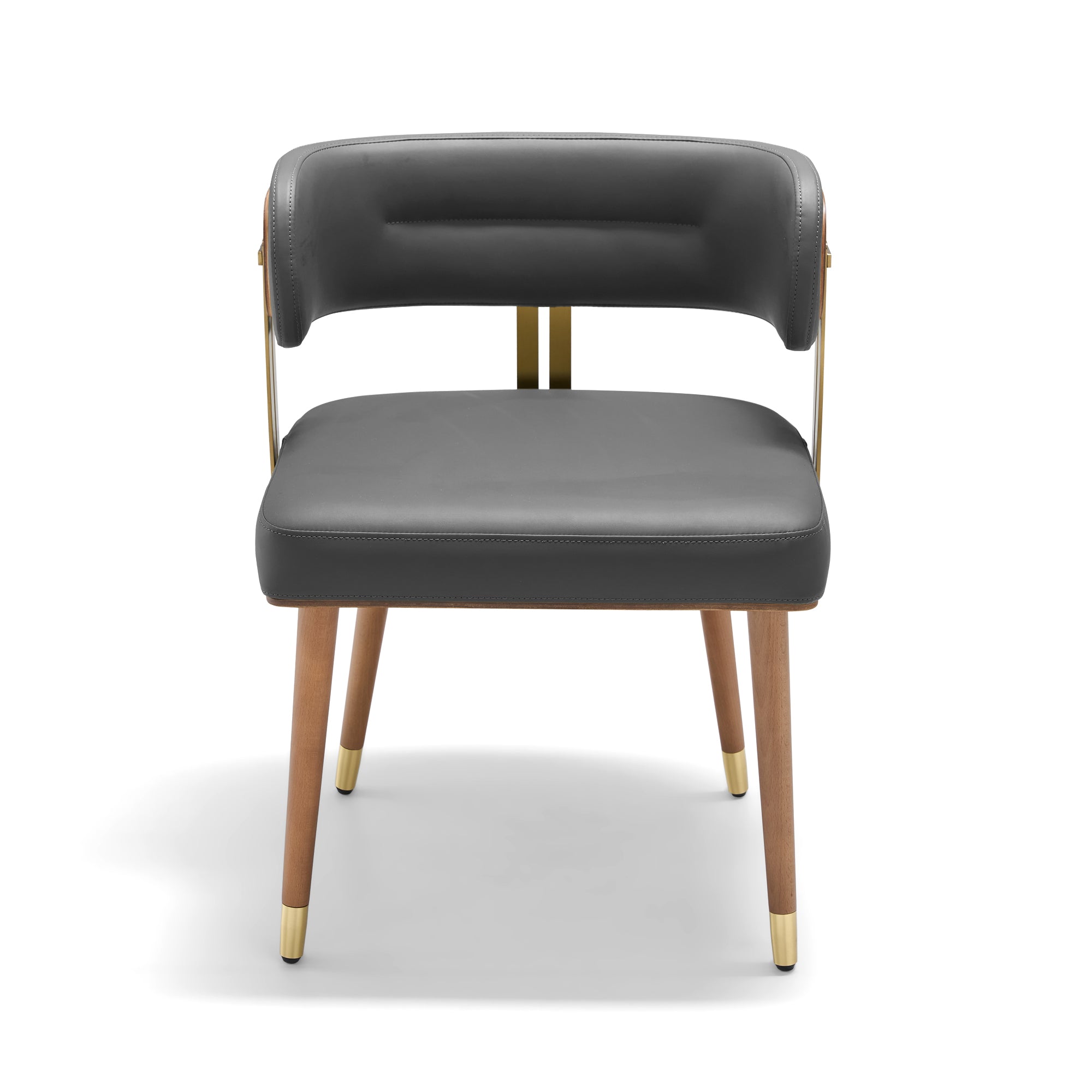 ARTPLAN Walnut Leather Dining Chair - Modern Upholstered Kitchen Chair with High-Resilience Foam Cushion, Stainless Steel Gold Frame for Dining Room, Easy Assembly