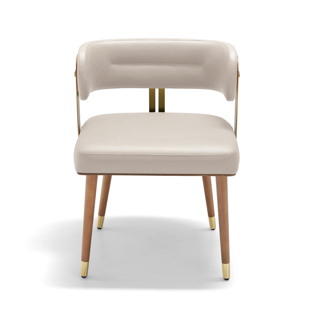 ARTPLAN Walnut Leather Dining Chair - Modern Upholstered Kitchen Chair with High-Resilience Foam Cushion, Stainless Steel Gold Frame for Dining Room, Easy Assembly