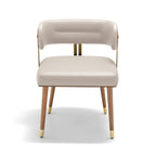 ARTPLAN Walnut Leather Dining Chair - Modern Upholstered Kitchen Chair with High-Resilience Foam Cushion, Stainless Steel Gold Frame for Dining Room, Easy Assembly