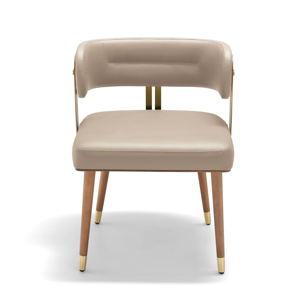 ARTPLAN Walnut Leather Dining Chair - Modern Upholstered Kitchen Chair with High-Resilience Foam Cushion, Stainless Steel Gold Frame for Dining Room, Easy Assembly