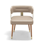 ARTPLAN Walnut Leather Dining Chair - Modern Upholstered Kitchen Chair with High-Resilience Foam Cushion, Stainless Steel Gold Frame for Dining Room, Easy Assembly