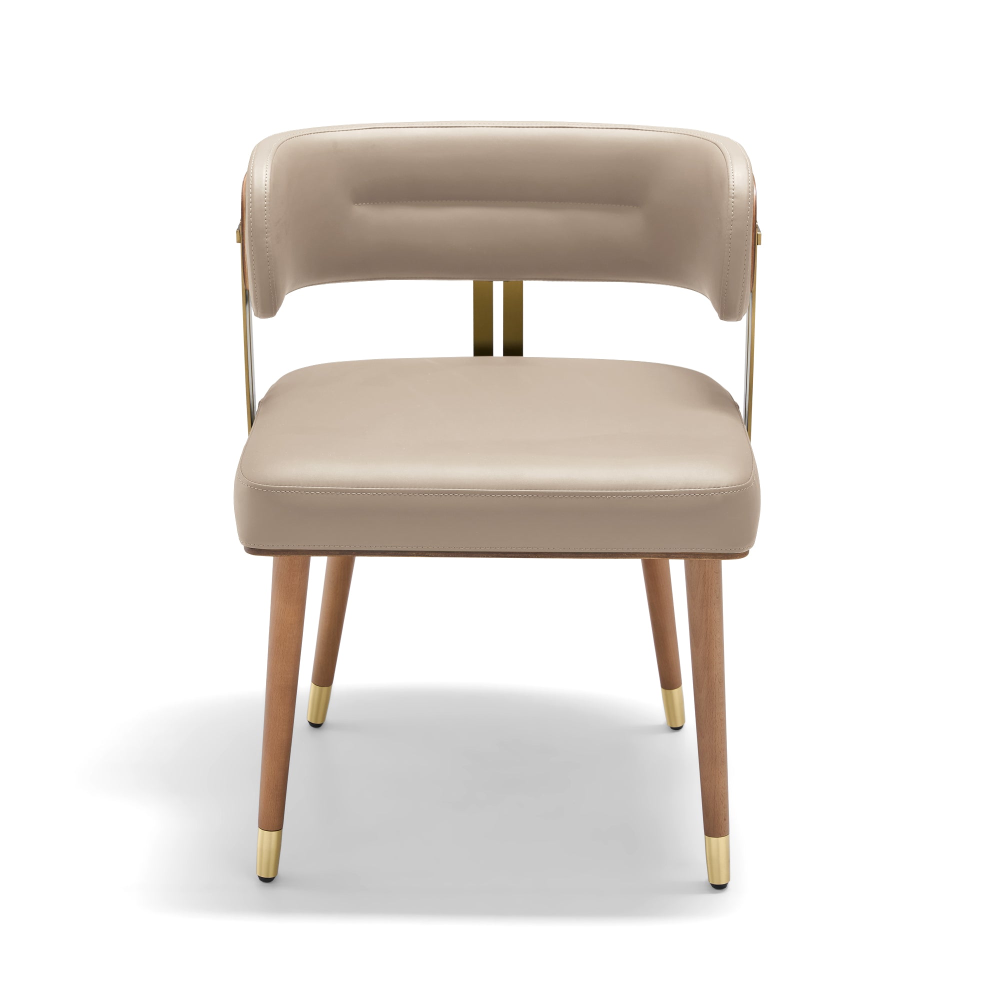 ARTPLAN Walnut Leather Dining Chair - Modern Upholstered Kitchen Chair with High-Resilience Foam Cushion, Stainless Steel Gold Frame for Dining Room, Easy Assembly