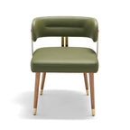 ARTPLAN Walnut Leather Dining Chair - Modern Upholstered Kitchen Chair with High-Resilience Foam Cushion, Stainless Steel Gold Frame for Dining Room, Easy Assembly