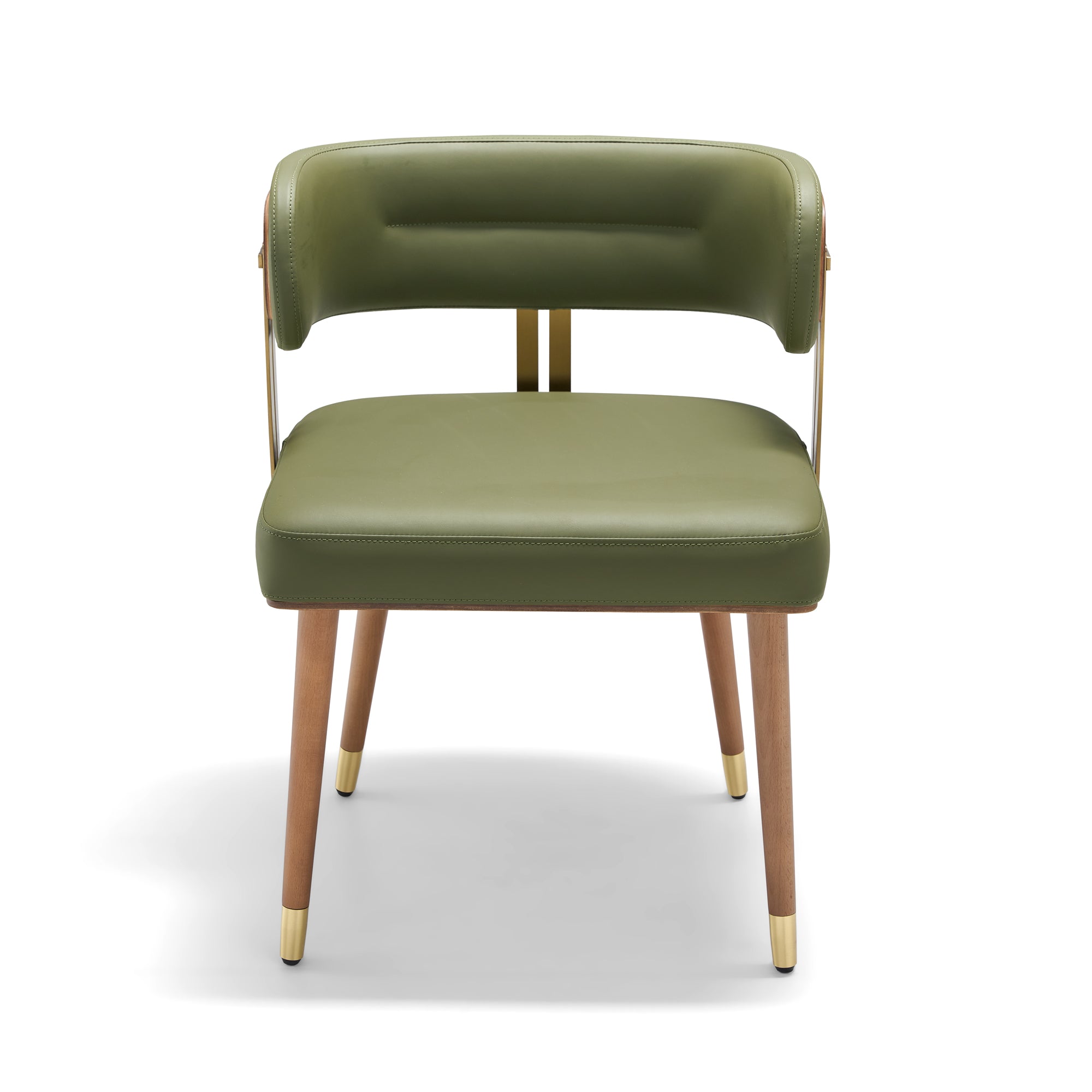 ARTPLAN Walnut Leather Dining Chair - Modern Upholstered Kitchen Chair with High-Resilience Foam Cushion, Stainless Steel Gold Frame for Dining Room, Easy Assembly