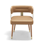 ARTPLAN Walnut Leather Dining Chair - Modern Upholstered Kitchen Chair with High-Resilience Foam Cushion, Stainless Steel Gold Frame for Dining Room, Easy Assembly