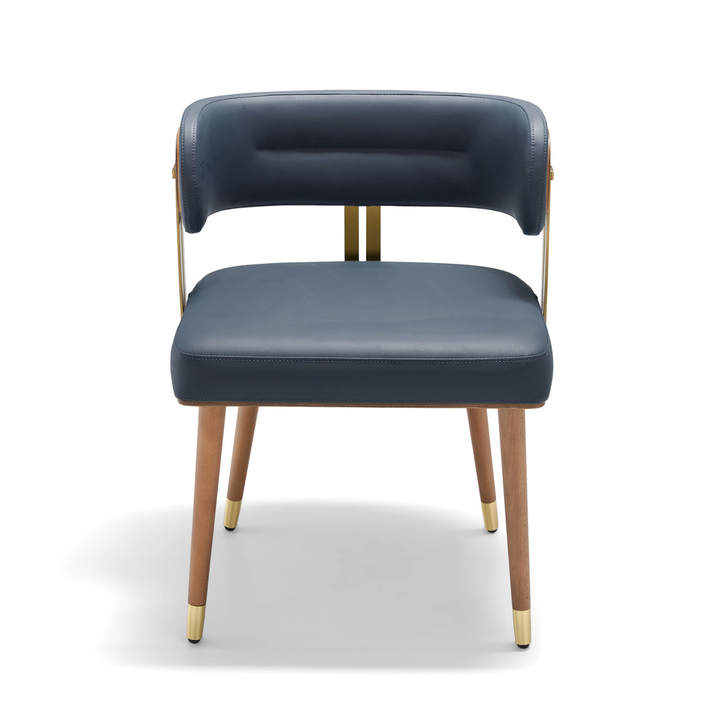 ARTPLAN Walnut Leather Dining Chair - Modern Upholstered Kitchen Chair with High-Resilience Foam Cushion, Stainless Steel Gold Frame for Dining Room, Easy Assembly