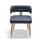 ARTPLAN Walnut Leather Dining Chair - Modern Upholstered Kitchen Chair with High-Resilience Foam Cushion, Stainless Steel Gold Frame for Dining Room, Easy Assembly