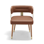 ARTPLAN Walnut Leather Dining Chair - Modern Upholstered Kitchen Chair with High-Resilience Foam Cushion, Stainless Steel Gold Frame for Dining Room, Easy Assembly