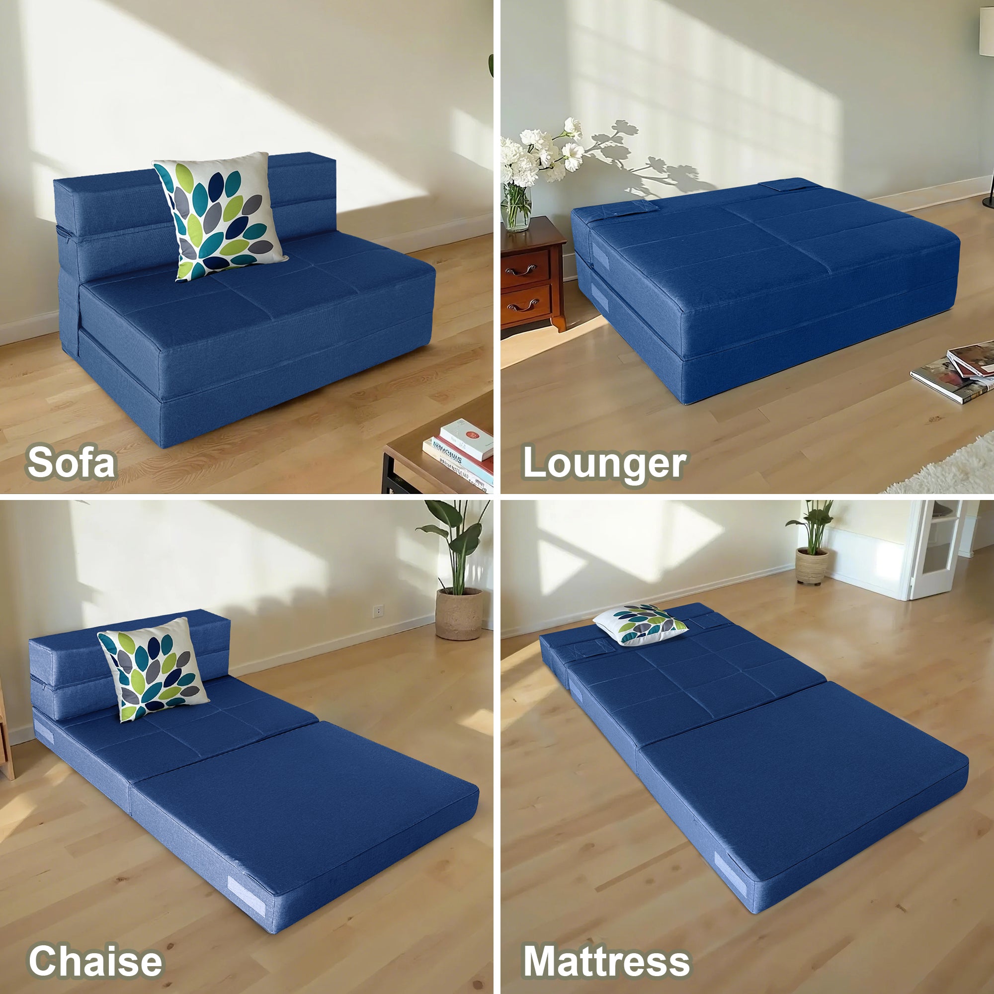 Convertible Folding Sofa Bed, High-Density Memory Foam Sofa Bed with a Fluffy Pillow, Modern Futon Floor Couch Guest Bed for Living Room/Dorm/Guest Use/Home Office/Apartment