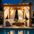 Waterproof Sheer Curtains 2 Panels, UV Protected Voile Drapes for Gazebo