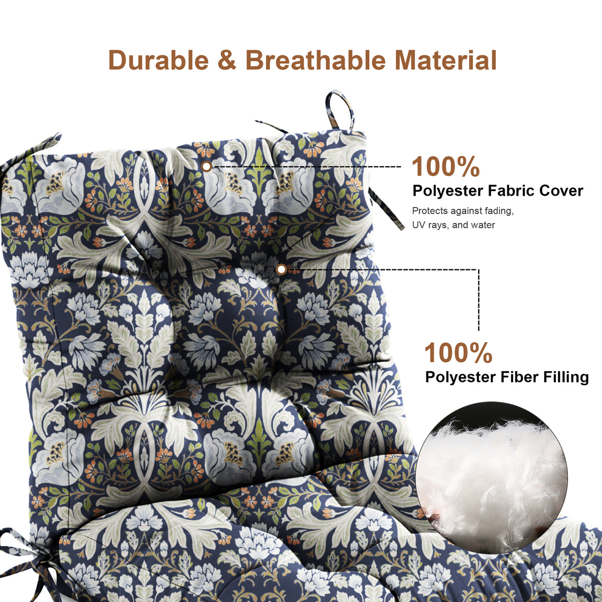 Outdoor Chair Cushion Tufted Seat & Back Cushion with Ties 40x21x4 Inch Waterproof UV Fade Resistant Replacement Cushion for Patio Garden Furniture