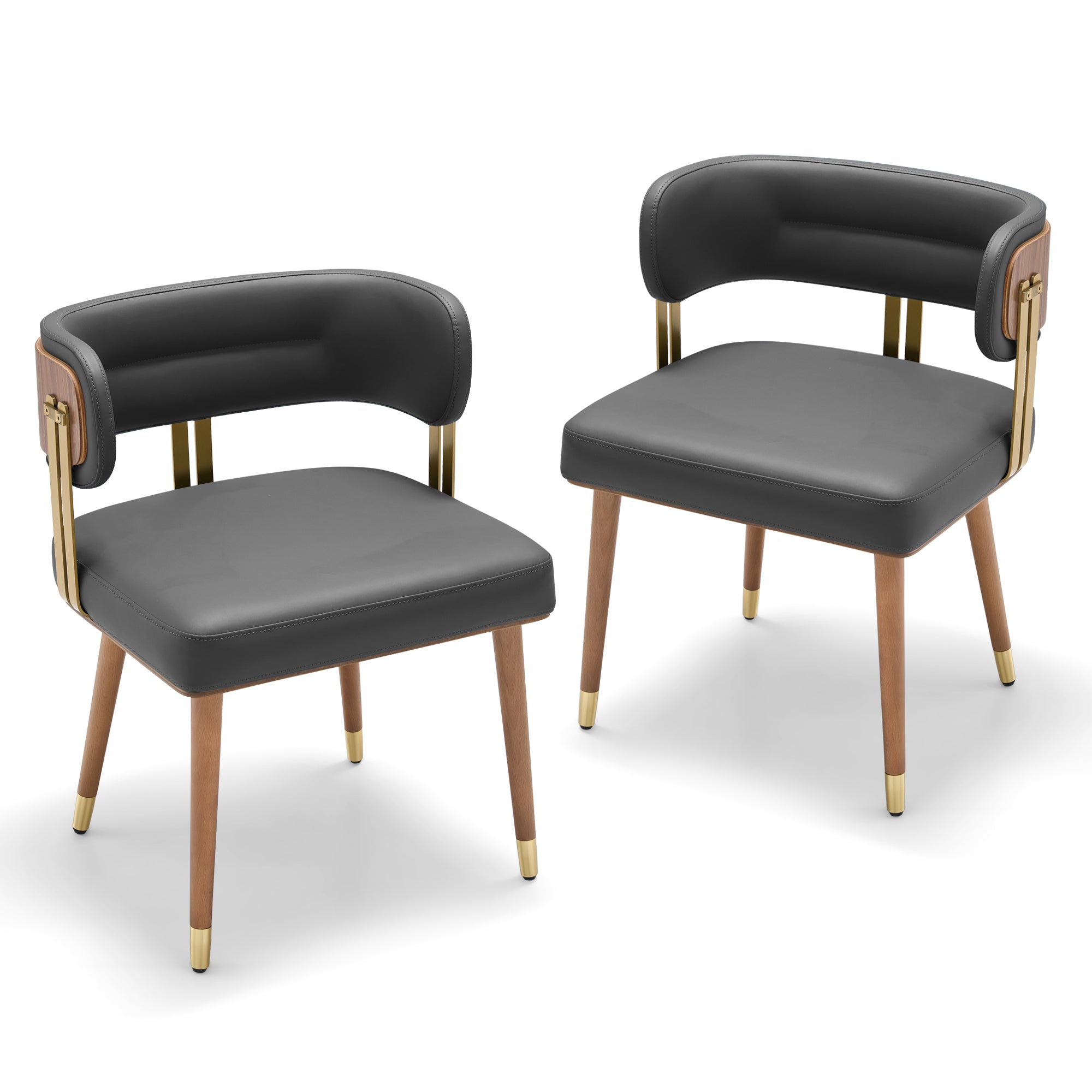 ARTPLAN Walnut Leather Dining Chair - Modern Upholstered Kitchen Chair with High-Resilience Foam Cushion, Stainless Steel Gold Frame for Dining Room, Easy Assembly