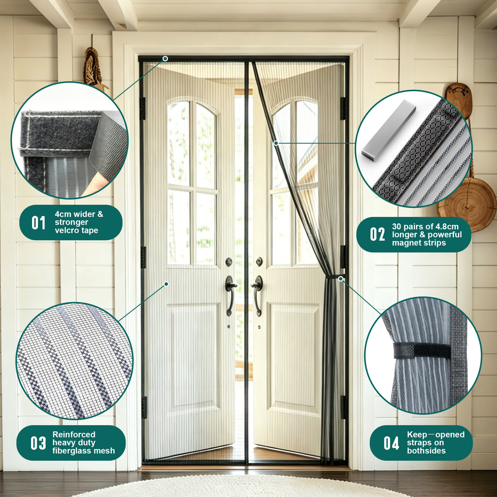 Mesh Door Screen 38x83 Magnetic Closure Easy Install Entry Screen Door