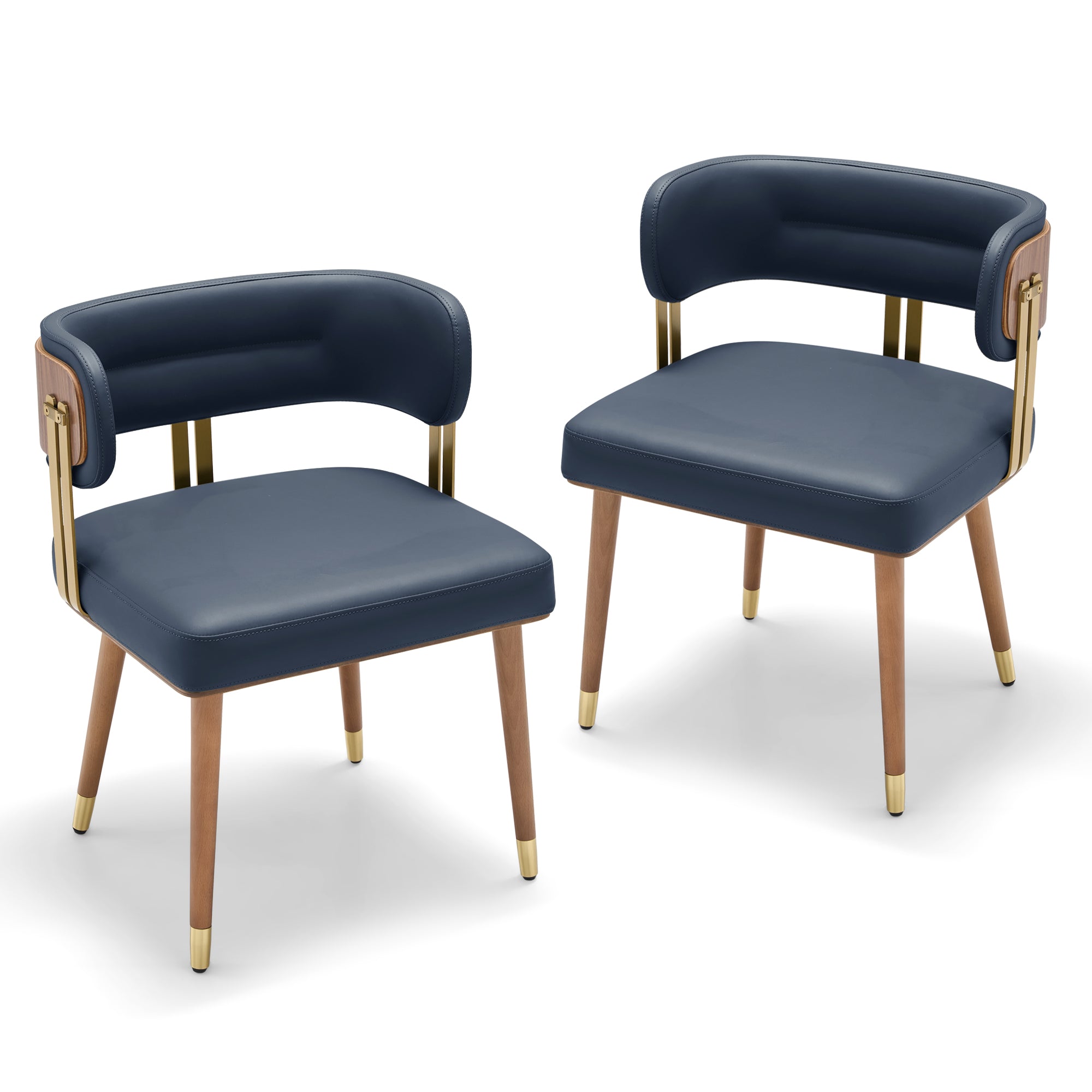 ARTPLAN Walnut Leather Dining Chair - Modern Upholstered Kitchen Chair with High-Resilience Foam Cushion, Stainless Steel Gold Frame for Dining Room, Easy Assembly