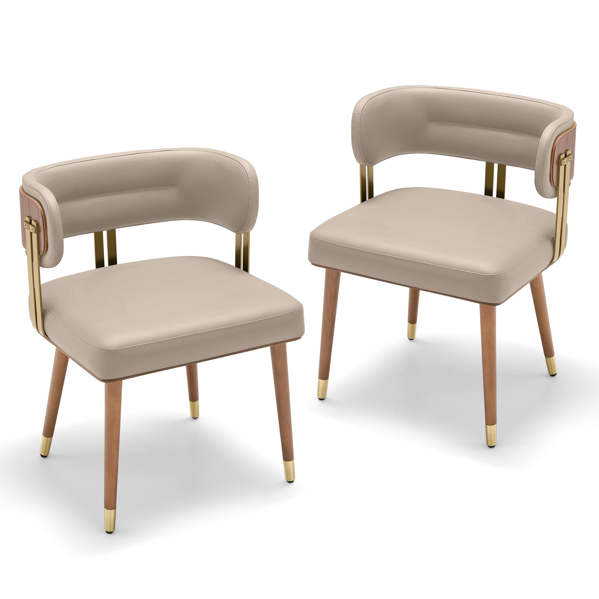ARTPLAN Walnut Leather Dining Chair - Modern Upholstered Kitchen Chair with High-Resilience Foam Cushion, Stainless Steel Gold Frame for Dining Room, Easy Assembly