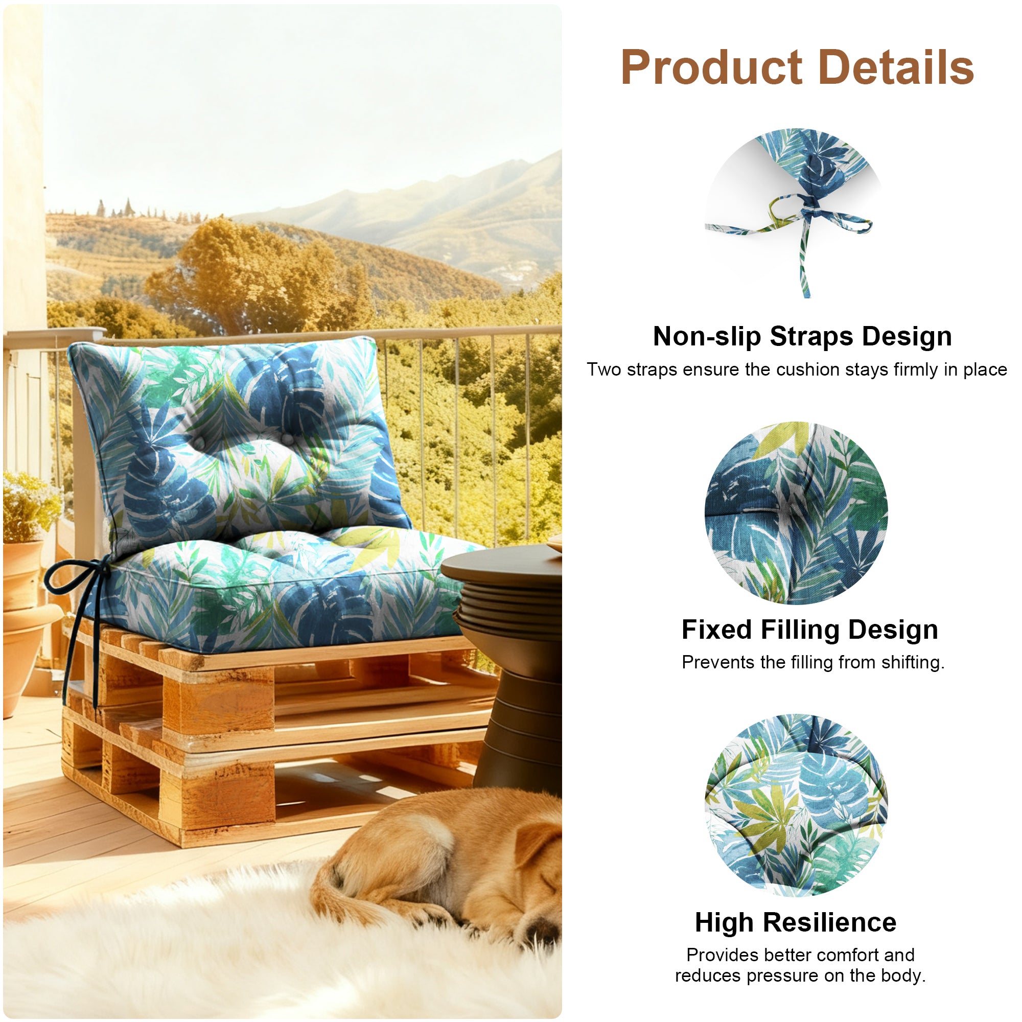 Outdoor Chair Cushions Set of 2  All-Weather Patio Furniture Cushions with High Resilience Foam  Indoor Outdoor Seat & Back Cushion for Patio, Garden  Sunroom
